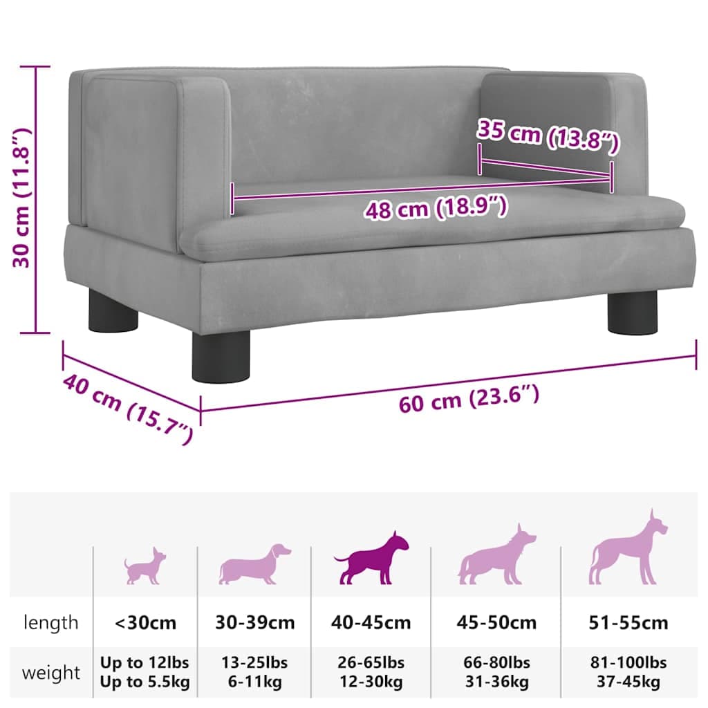 Lettino per Cani Grigio Chiaro 60x40x30 cm in Velluto — miniatura 6 di 6