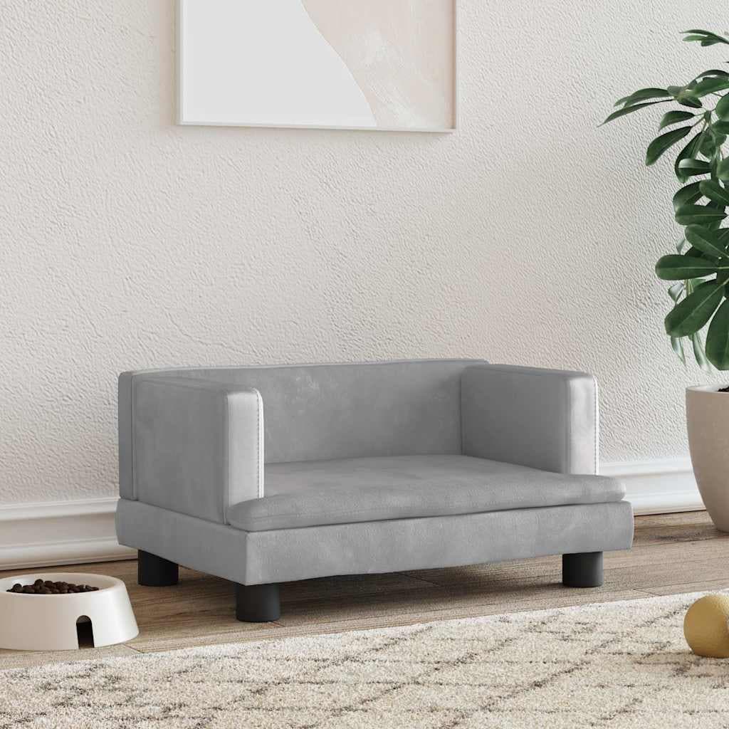 Lettino per Cani Grigio Chiaro 60x40x30 cm in Velluto — miniatura 1 di 6