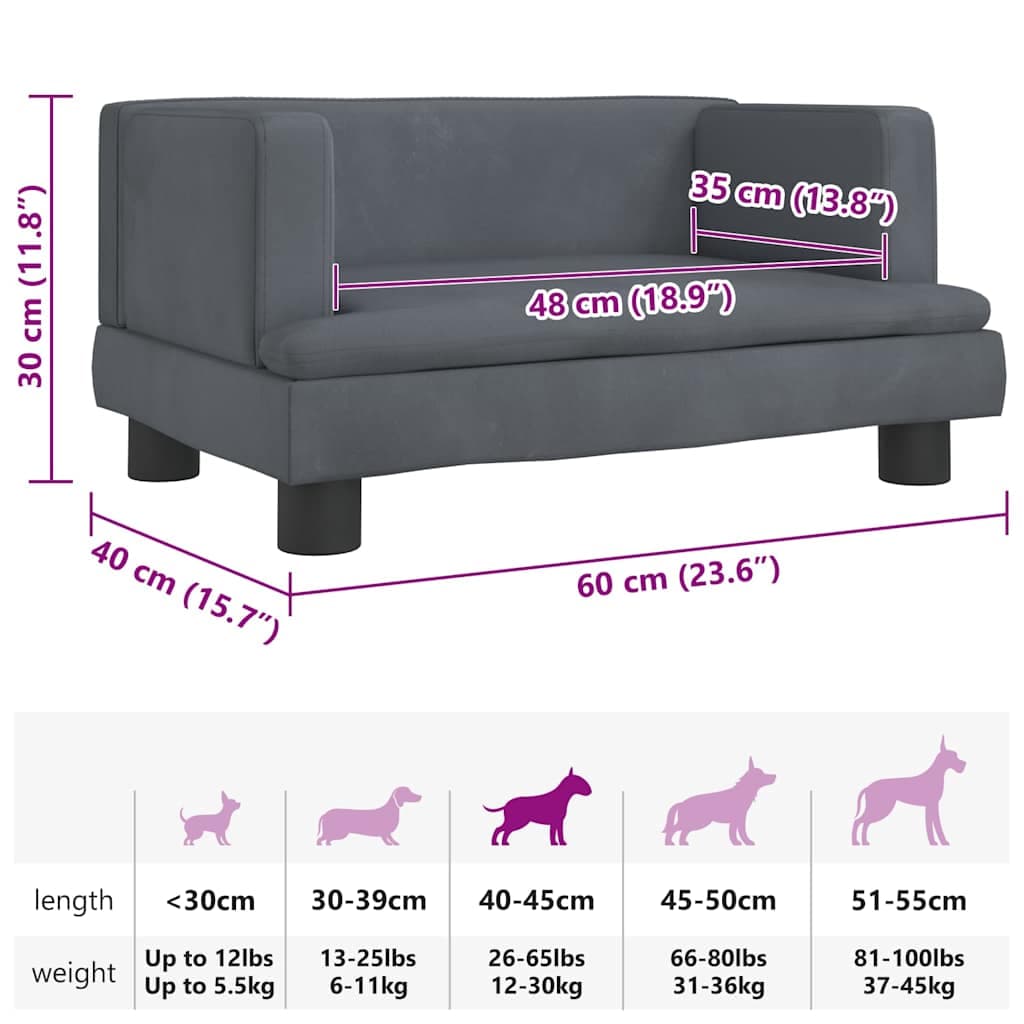 Lettino per Cani Grigio Scuro 60x40x30 cm in Velluto — miniatura 6 di 6