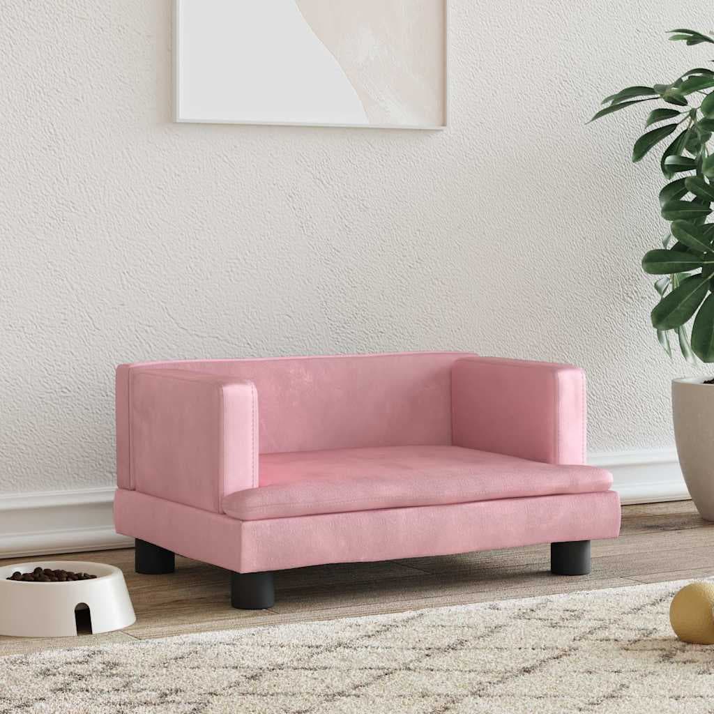 Lettino per Cani Rosa 60x40x30 cm in Velluto — miniatura 1 di 6