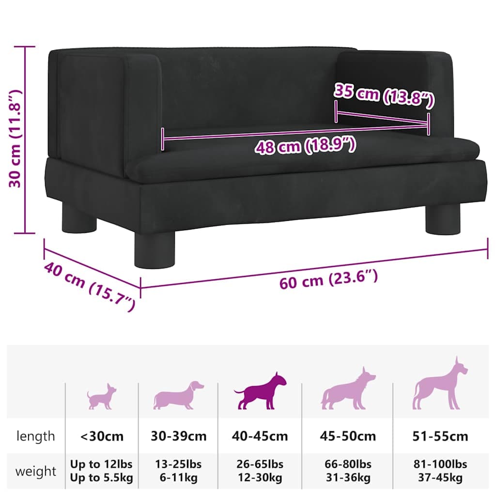 Lettino per Cani Nero 60x40x30 cm in Velluto — miniatura 6 di 6