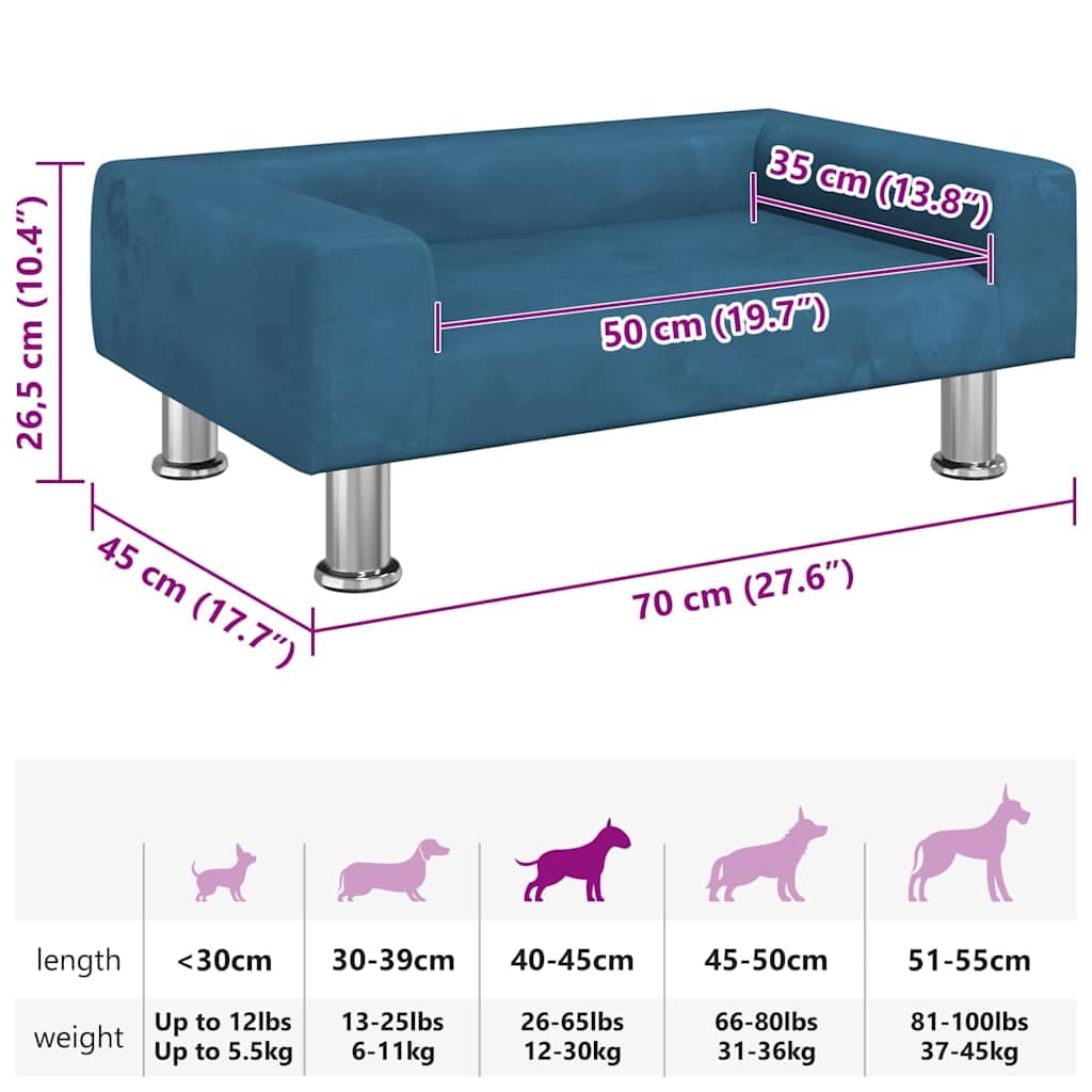 Lettino per Cani Blu 70x45x26,5 cm in Velluto — miniatura 6 di 6