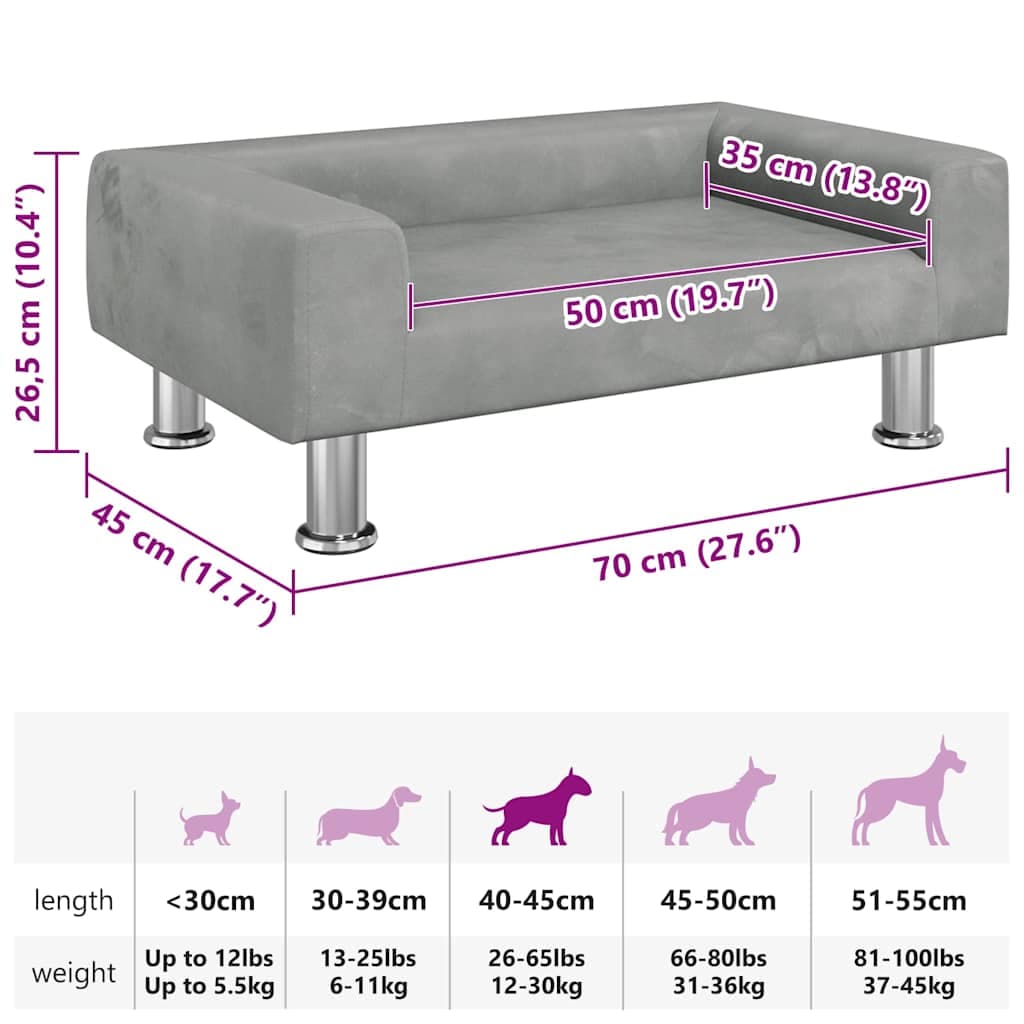 Lettino per Cani Grigio Chiaro 70x45x26,5 cm in Velluto — miniatura 6 di 6