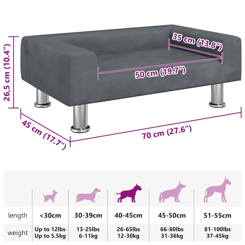 Lettino per Cani Grigio Scuro 70x45x26,5 cm in Velluto — miniatura 6 di 6