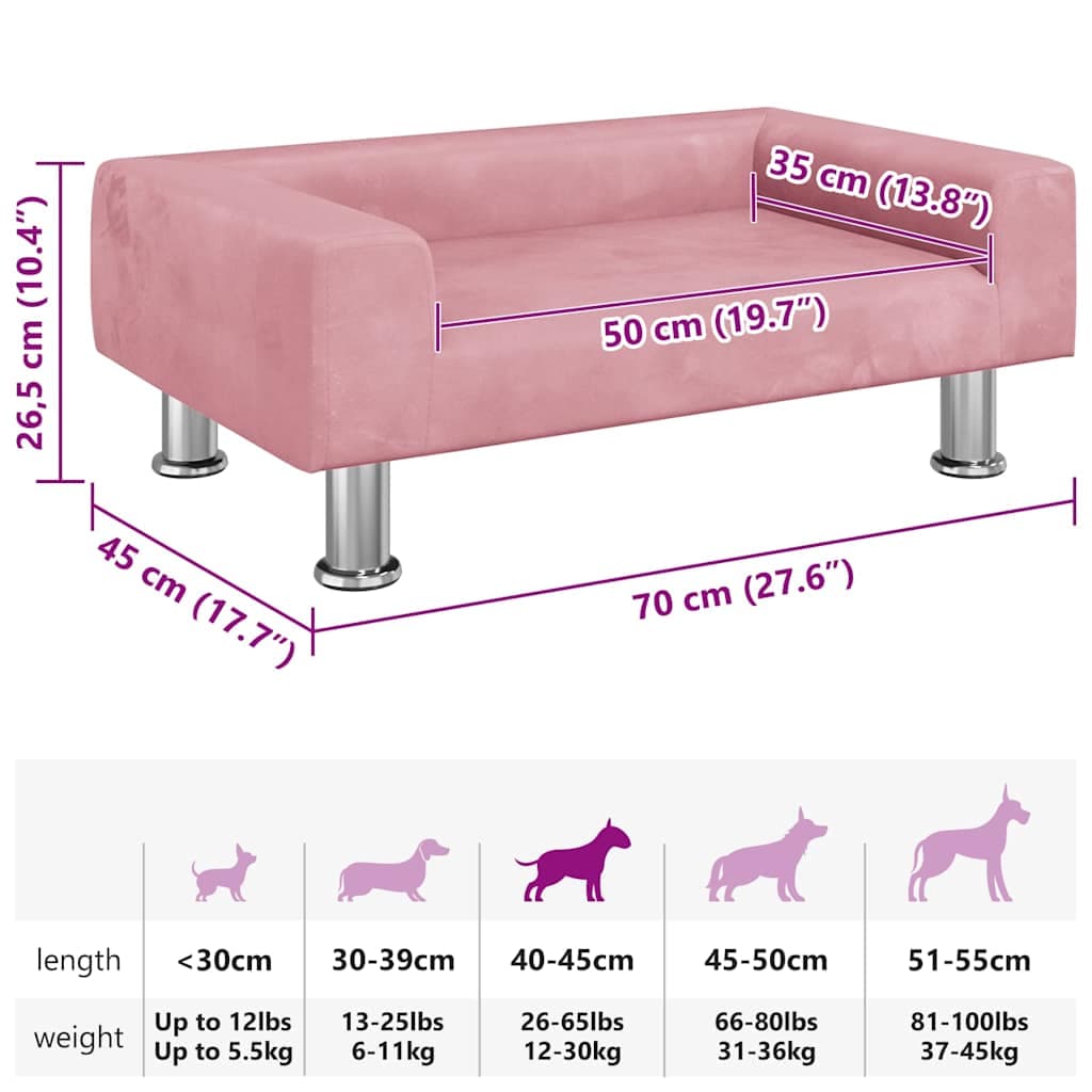 Lettino per Cani Rosa 70x45x26,5 cm in Velluto — miniatura 6 di 6