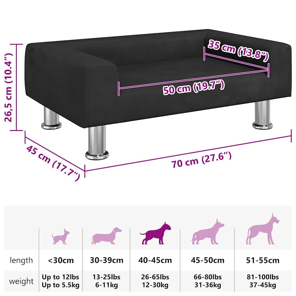 Lettino per Cani Nero 70x45x26,5 cm in Velluto — miniatura 6 di 6