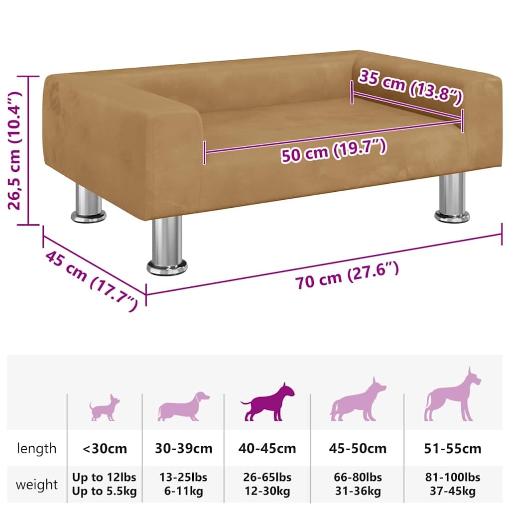 Lettino per Cani Marrone 70x45x26,5 cm in Velluto — miniatura 6 di 6