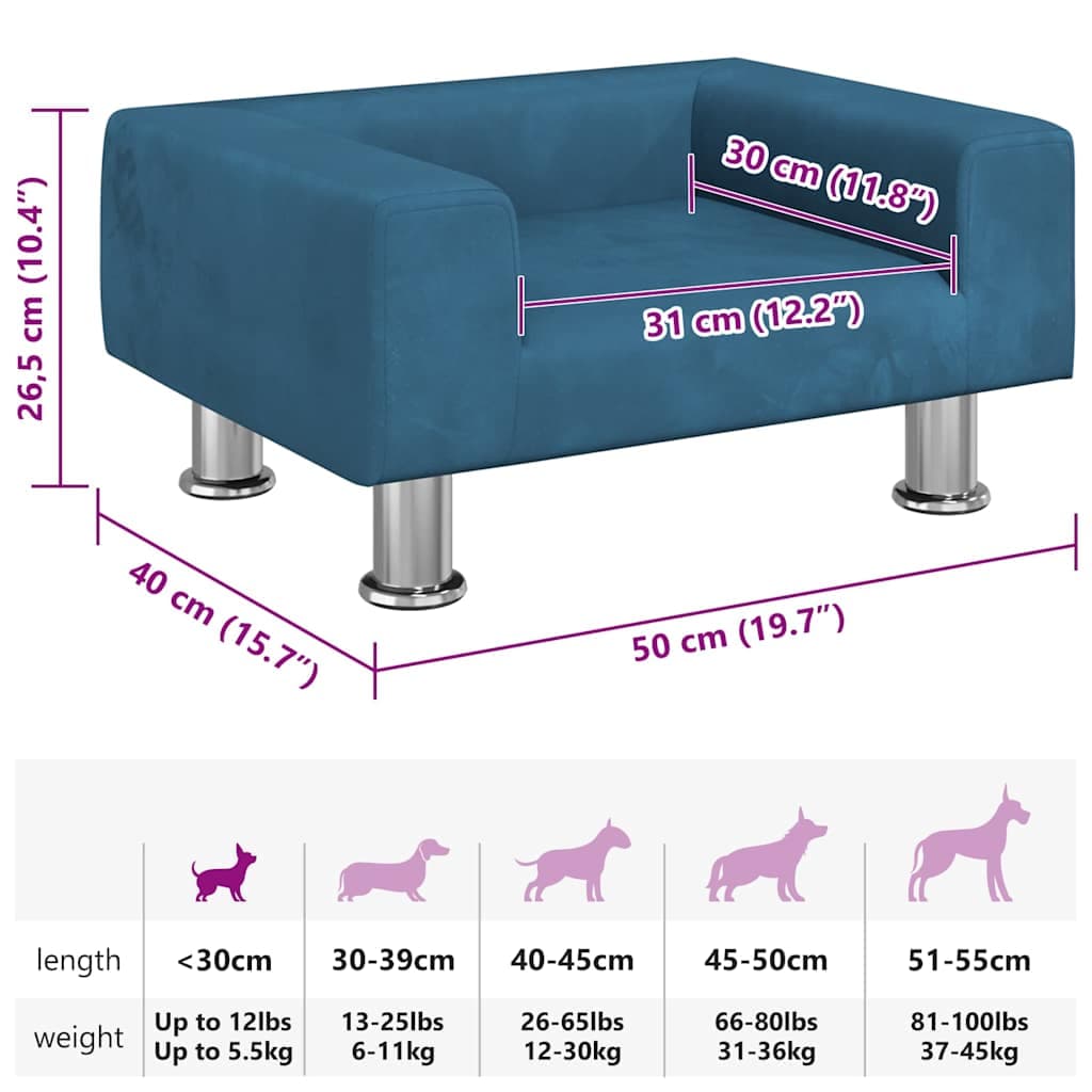 Lettino per Cani Blu 50x40x26,5 cm in Velluto — miniatura 6 di 6