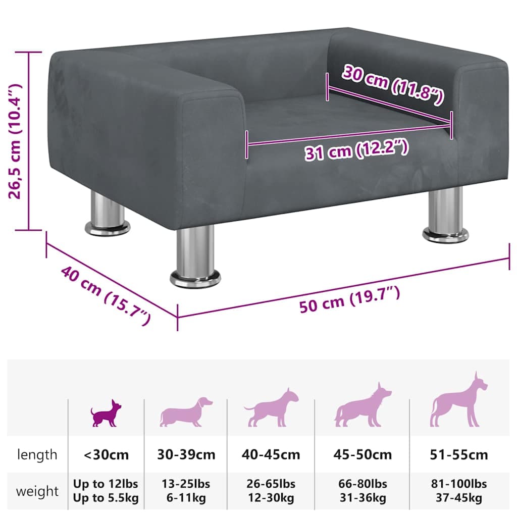 Lettino per Cani Grigio Chiaro 50x40x26,5 cm in Velluto — miniatura 6 di 6