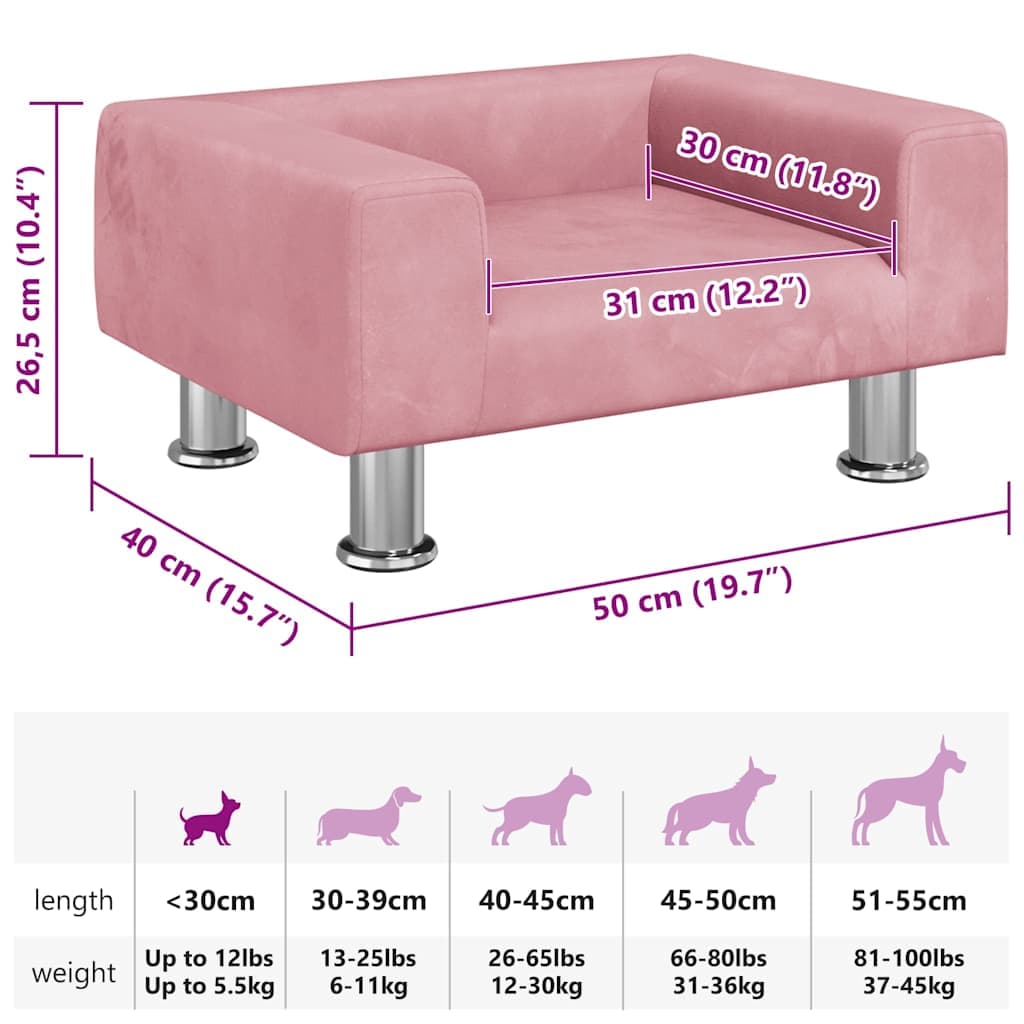 Lettino per Cani Rosa 50x40x26,5 cm in Velluto — miniatura 6 di 6