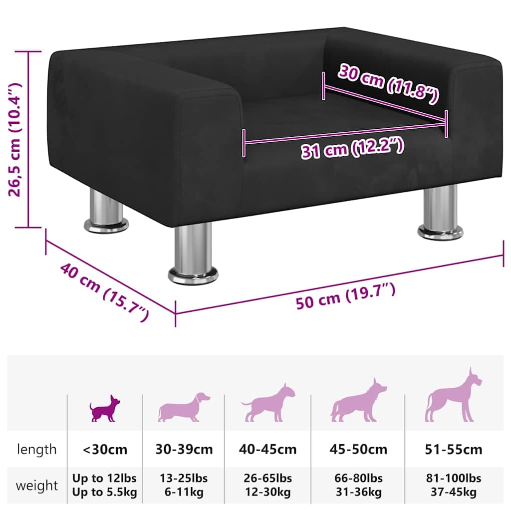 Lettino per Cani Nero 50x40x26,5 cm in Velluto — miniatura 6 di 6