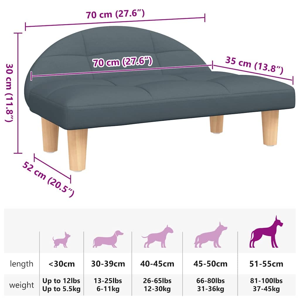 Lettino per Cani Grigio Scuro 70x52x30 cm in Tessuto — miniatura 6 di 6