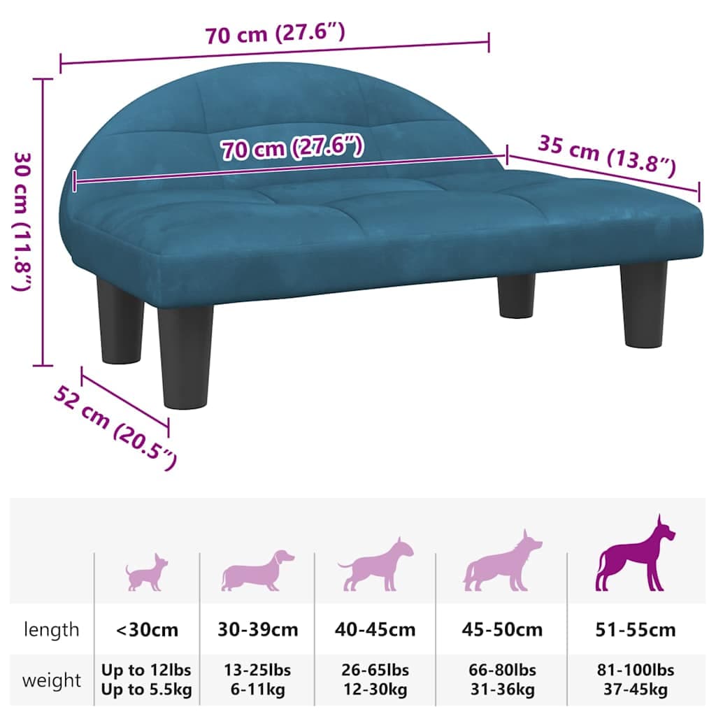 Lettino per Cani Blu 70x52x30 cm in Velluto — miniatura 6 di 6