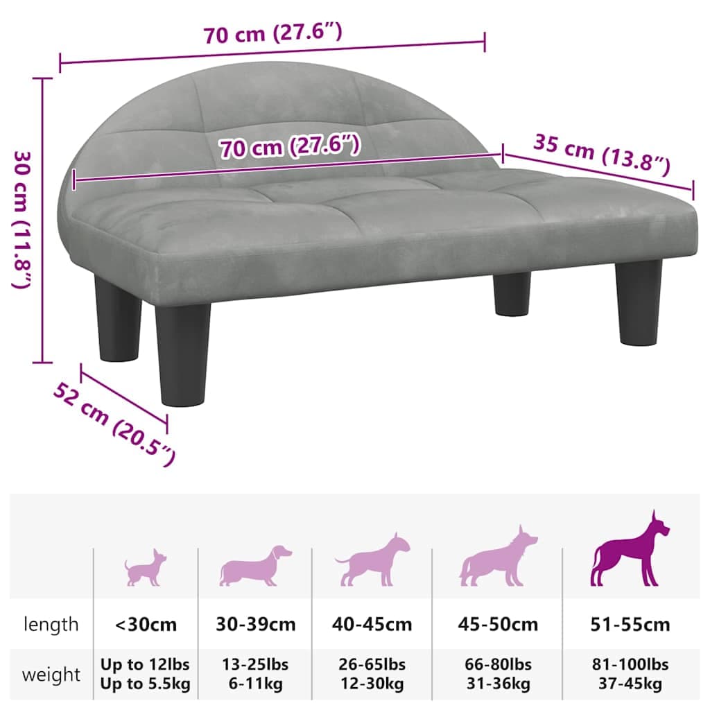 Lettino per Cani Grigio Chiaro 970x52x30 cm in Velluto — miniatura 6 di 6