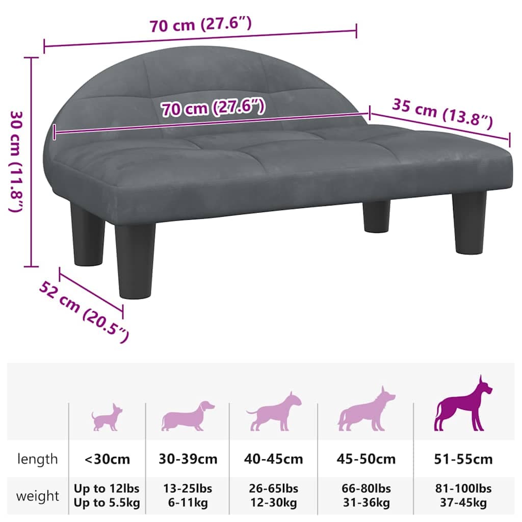 Lettino per Cani Grigio Scuro 70x52x30 cm in Velluto — miniatura 6 di 6
