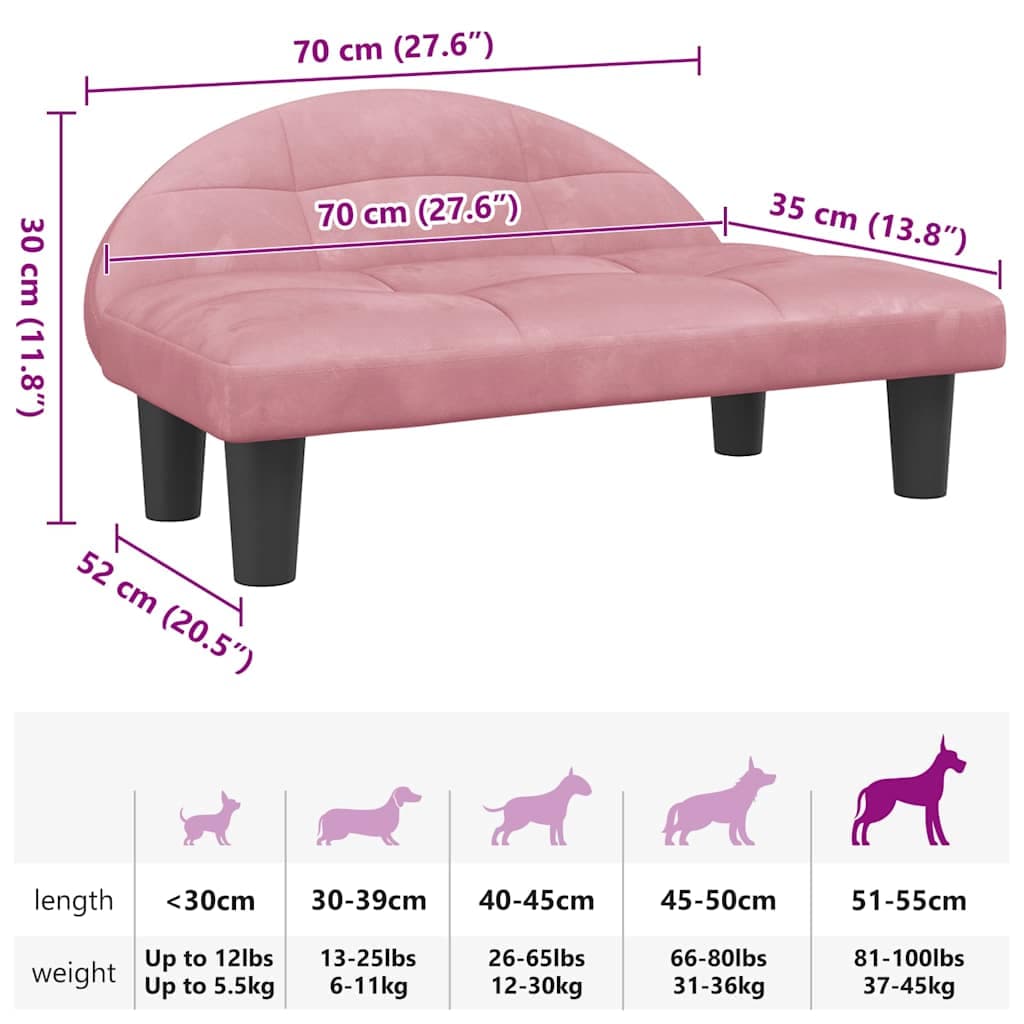 Lettino per Cani Rosa 70x52x30 cm in Velluto — miniatura 6 di 6