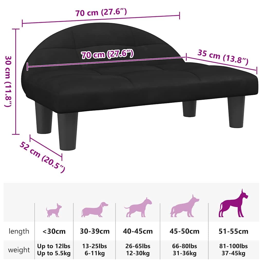 Lettino per Cani Nero 70x52x30 cm in Velluto — miniatura 6 di 6