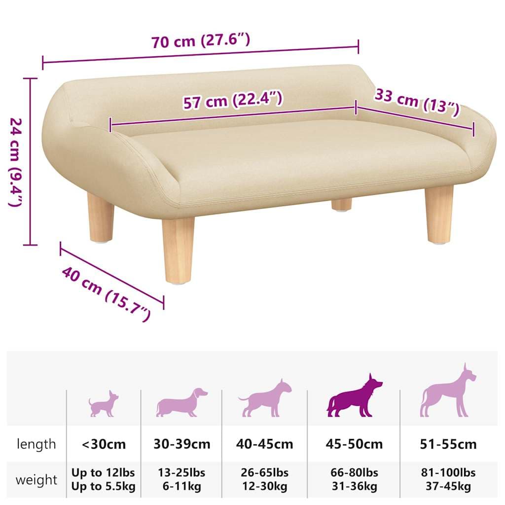 Lettino per Cani Crema 70x40x24 cm in Tessuto — miniatura 6 di 6