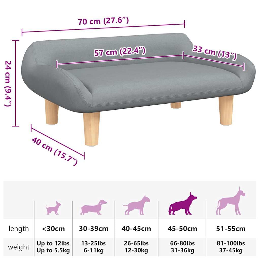 Lettino per Cani Grigio Chiaro 70x40x24 cm in Tessuto — miniatura 6 di 6