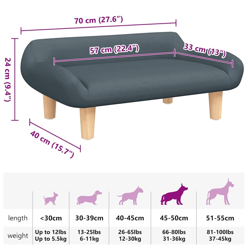 Lettino per Cani Grigio Scuro 70x40x24 cm in Tessuto — miniatura 6 di 6