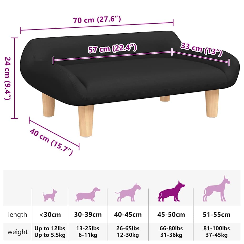 Lettino per Cani Nero 70x40x24 cm in Tessuto — miniatura 6 di 6