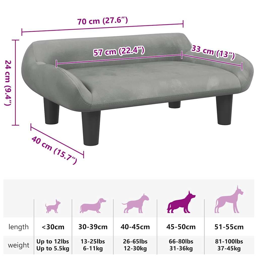 Lettino per Cani Grigio Chiaro 70x40x24 cm in Velluto — miniatura 6 di 6