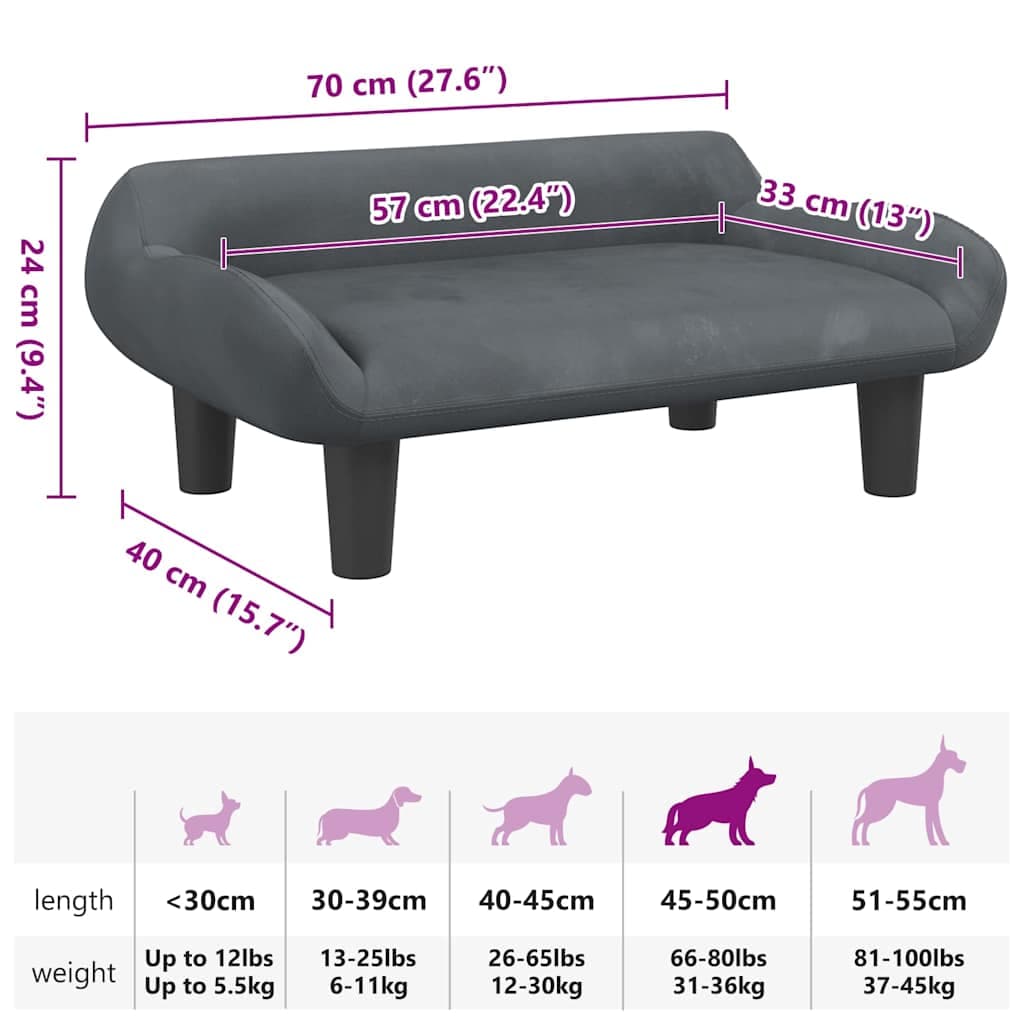 Lettino per Cani Grigio Scuro 70x40x24 cm in Velluto — miniatura 6 di 6