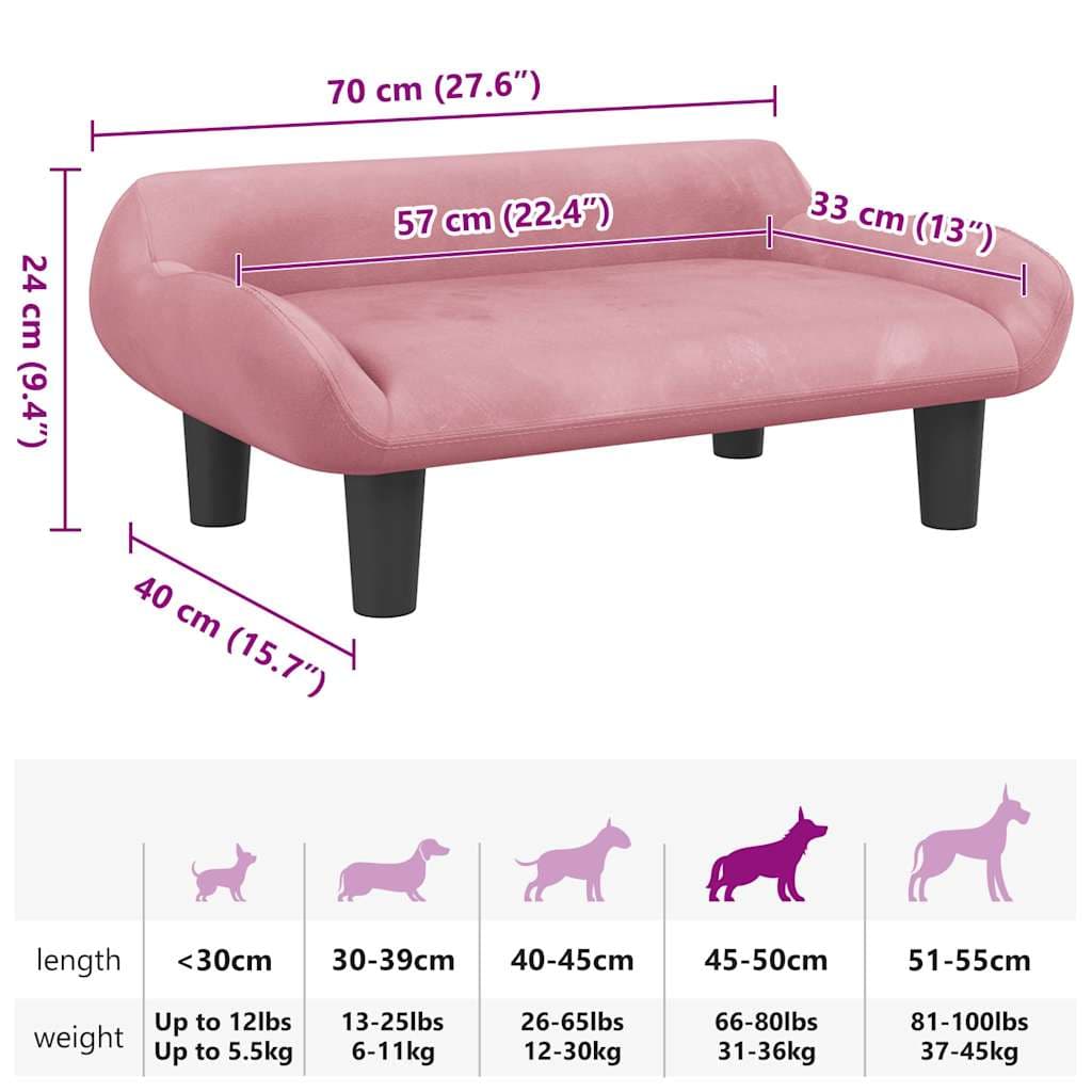 Lettino per Cani Rosa 70x40x24 cm in Velluto — miniatura 6 di 6
