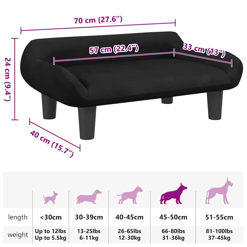 Lettino per Cani Nero 70x40x24 cm in Velluto — miniatura 6 di 6