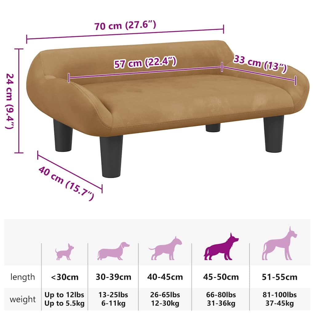 Lettino per Cani Marrone 70x40x24 cm in Velluto — miniatura 6 di 6