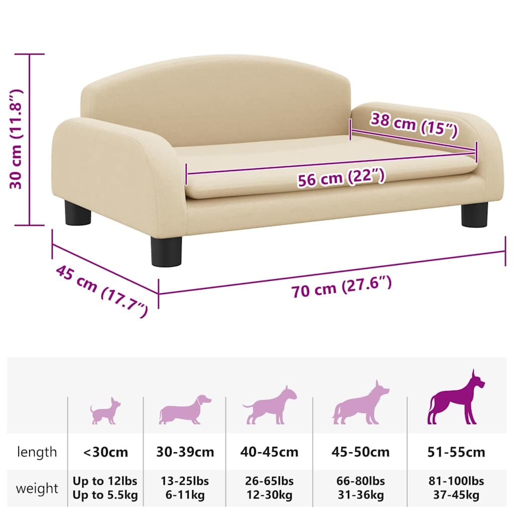 Lettino per Cani Crema 70x45x30 cm in Tessuto — miniatura 6 di 6