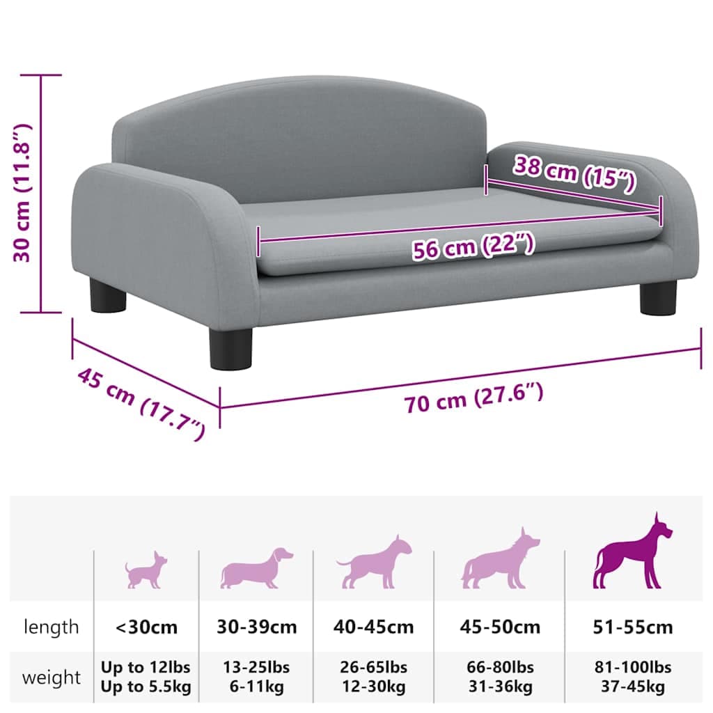 Lettino per Cani Grigio Chiaro 70x45x30 cm in Tessuto — foto 6 di 6