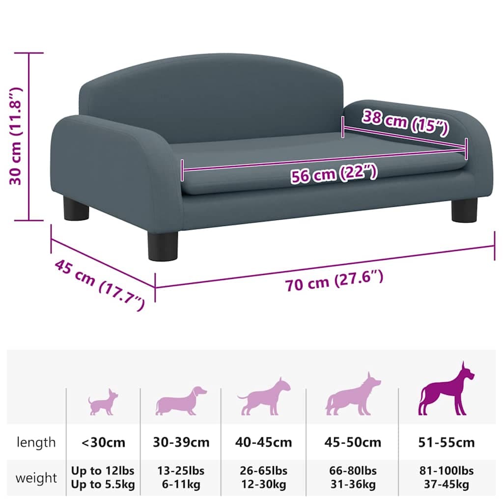 Lettino per Cani Grigio Scuro 70x45x30 cm in Tessuto — foto 6 di 6