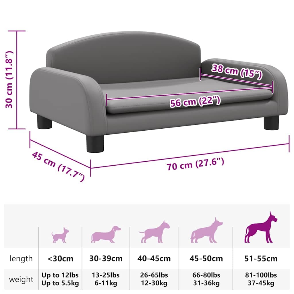 Lettino per Cani Grigio 70x45x30 cm in Similpelle — miniatura 6 di 6
