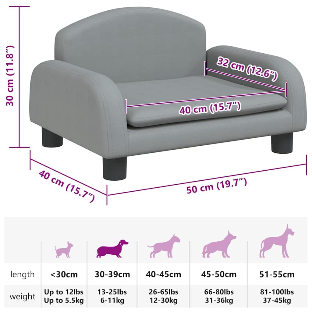 Lettino per Cani Grigio Chiaro 50x40x30 cm in Tessuto — foto 6 di 6