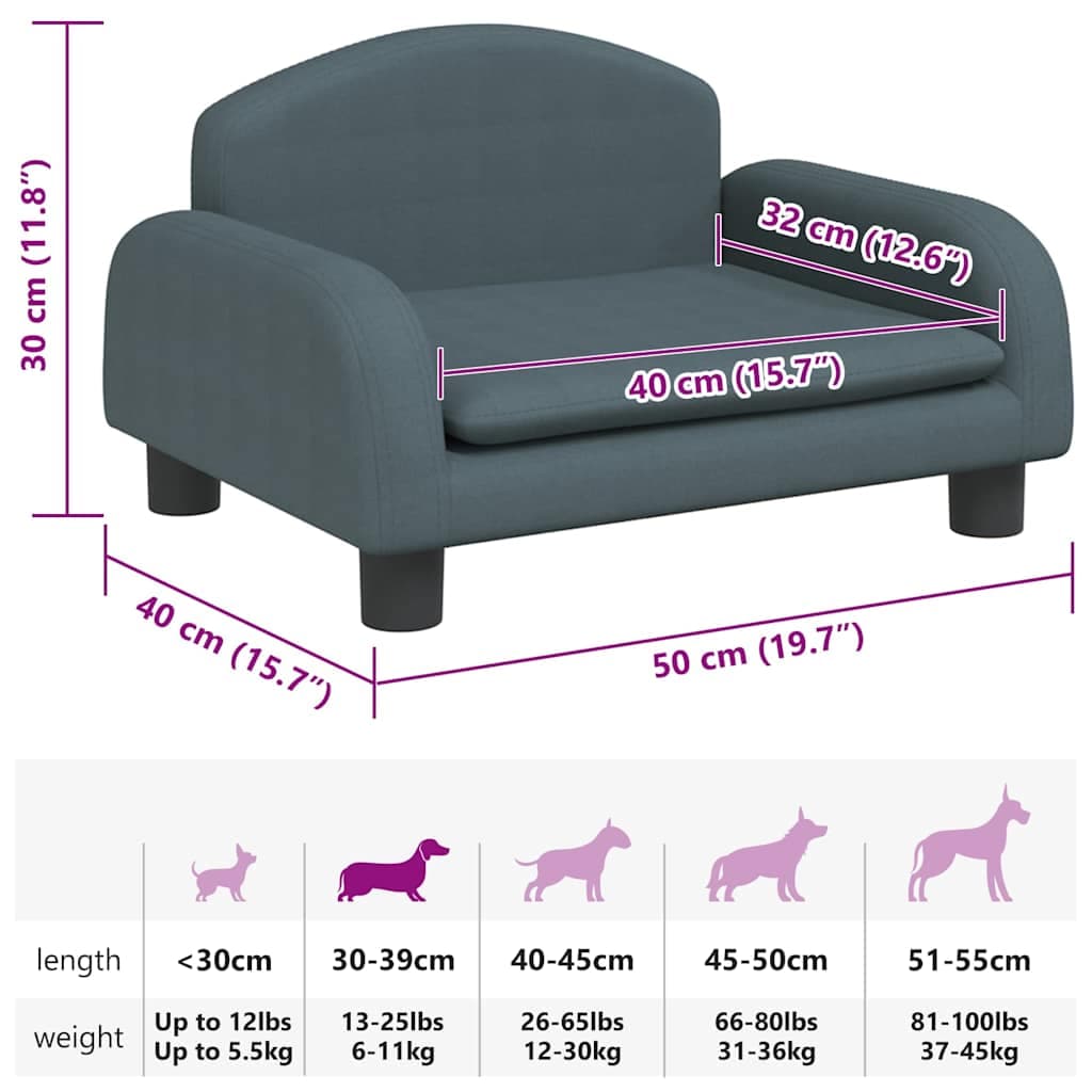 Lettino per Cani Grigio Scuro 50x40x30 cm in Tessuto — foto 6 di 6