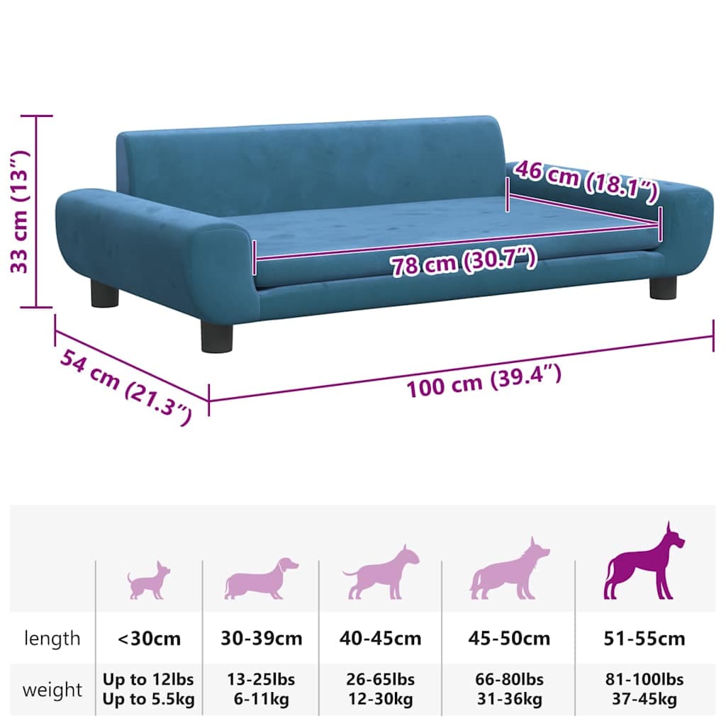Lettino per Cani Blu 100x54x33 cm in Velluto — miniatura 6 di 6
