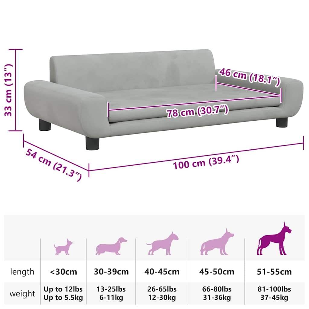 Lettino per Cani Grigio Chiaro 100x54x33 cm in Velluto — miniatura 6 di 6