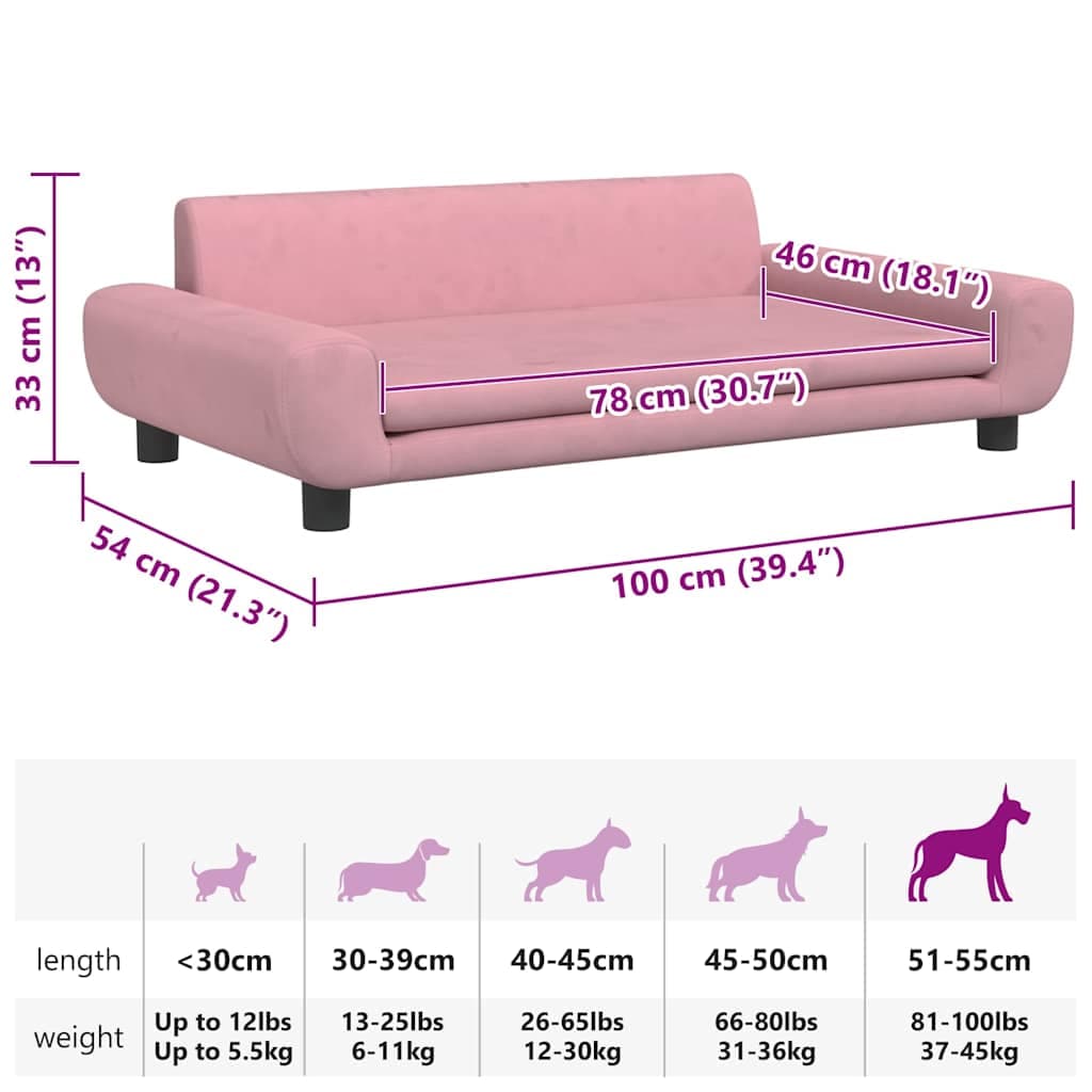 Lettino per Cani Rosa 100x54x33 cm in Velluto — miniatura 6 di 6