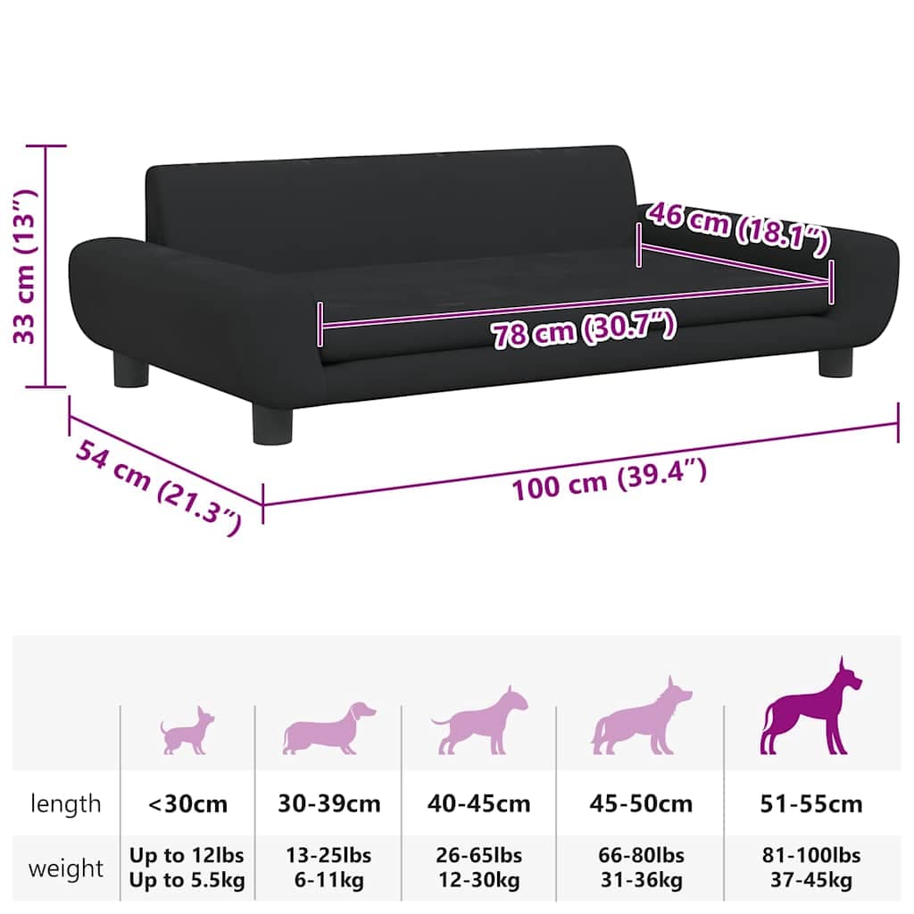 Lettino per Cani Nero 100x54x33 cm in Velluto — miniatura 6 di 6