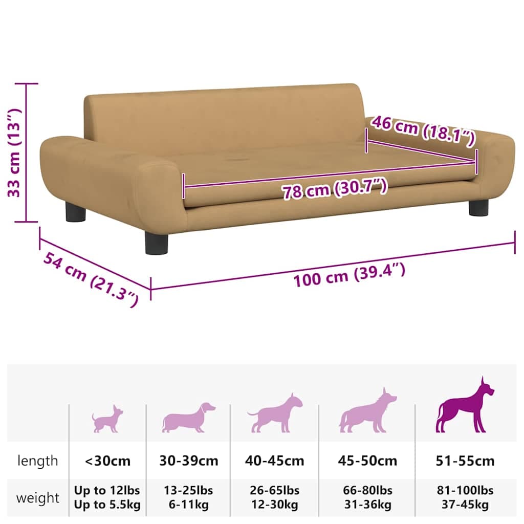Lettino per Cani Marrone 100x54x33 cm in Velluto — miniatura 6 di 6