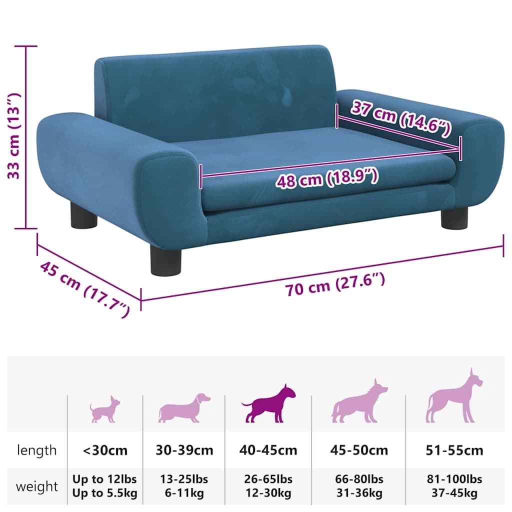 Lettino per Cani Blu 70x45x33 cm in Velluto — miniatura 6 di 6