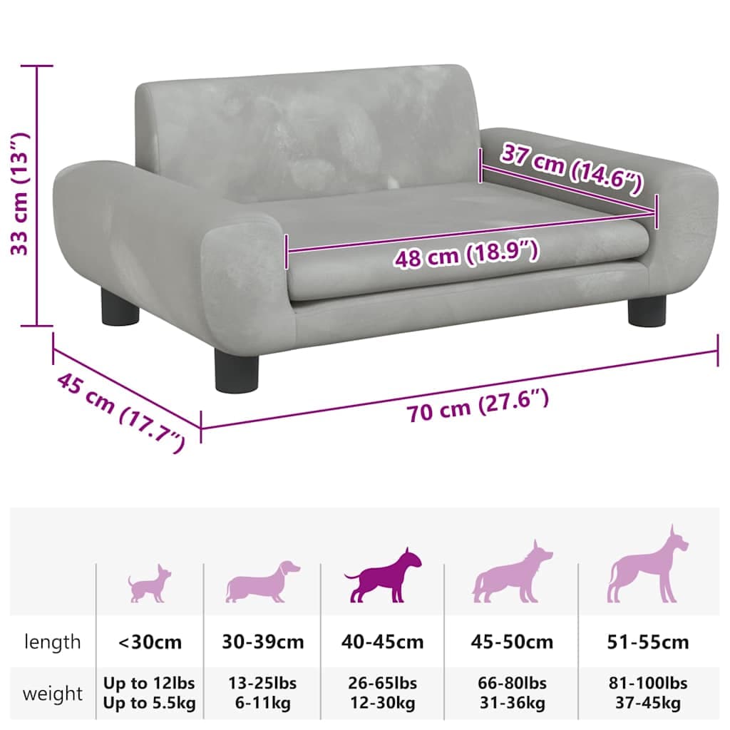 Lettino per Cani Grigio Chiaro 70x45x33 cm in Velluto — miniatura 6 di 7