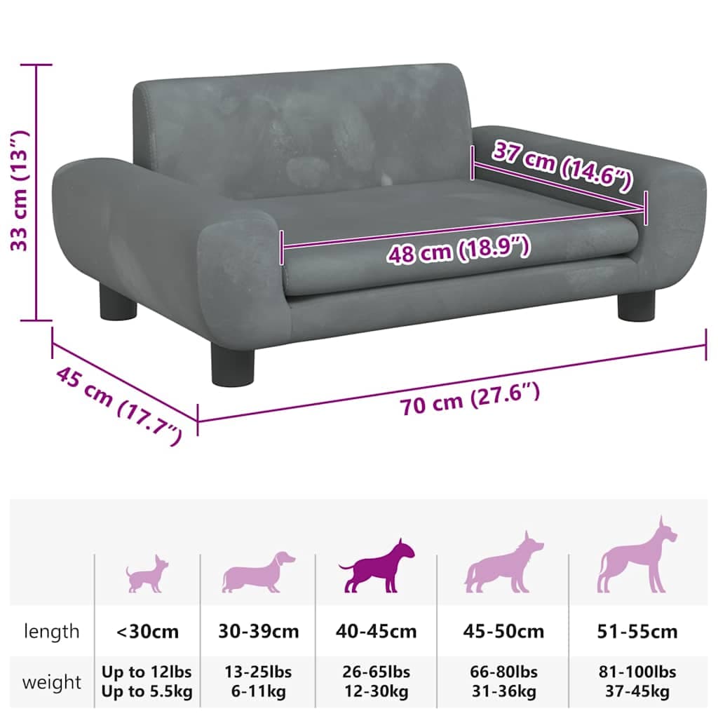 Lettino per Cani Grigio Scuro 70x45x33 cm in Velluto — miniatura 6 di 7
