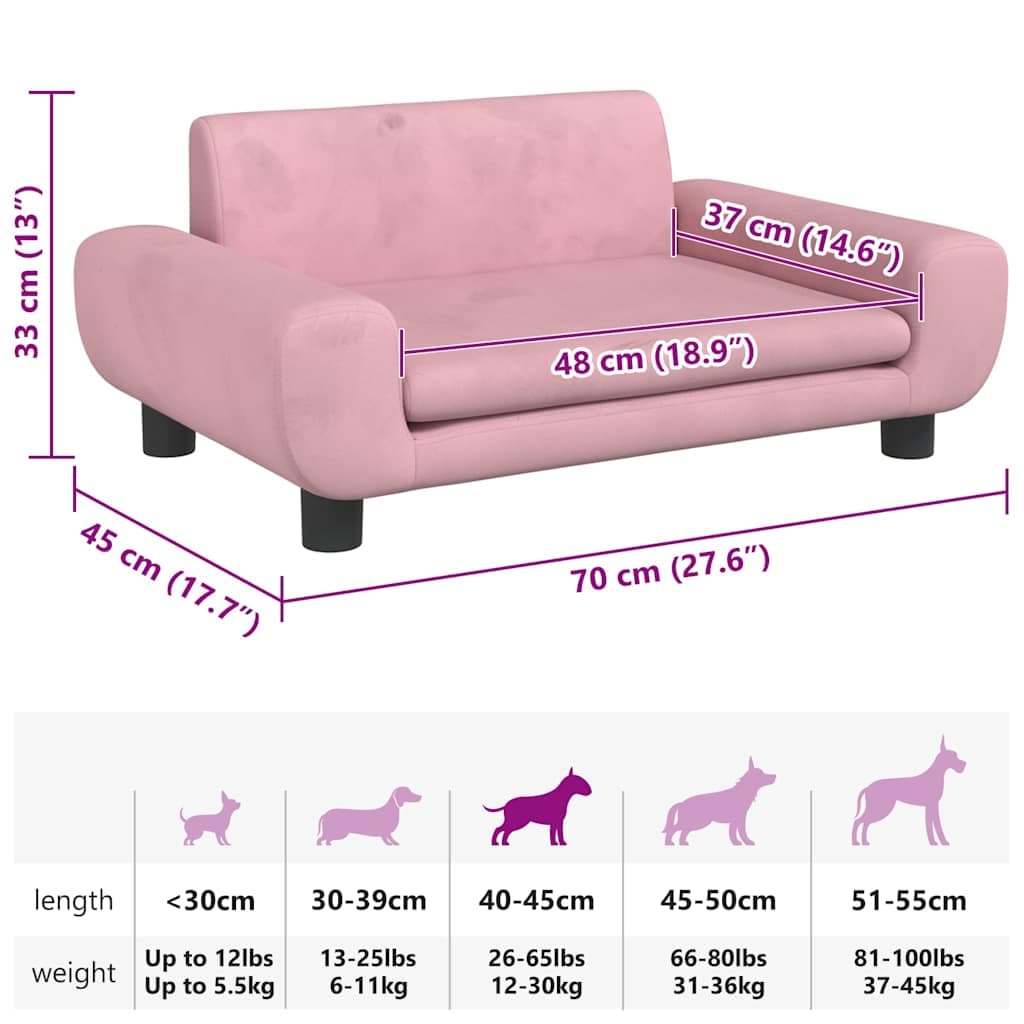 Lettino per Cani Rosa 70x45x33 cm in Velluto — miniatura 6 di 7