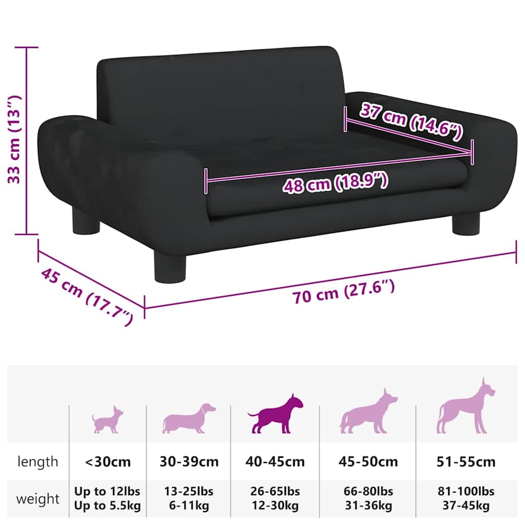 Lettino per Cani Nero 70x45x33 cm in Velluto — miniatura 6 di 6