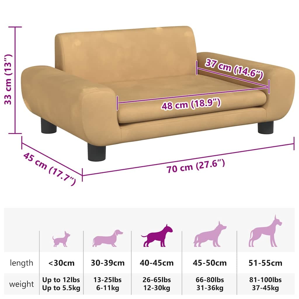 Lettino per Cani Marrone 70x45x33 cm in Velluto — miniatura 6 di 6