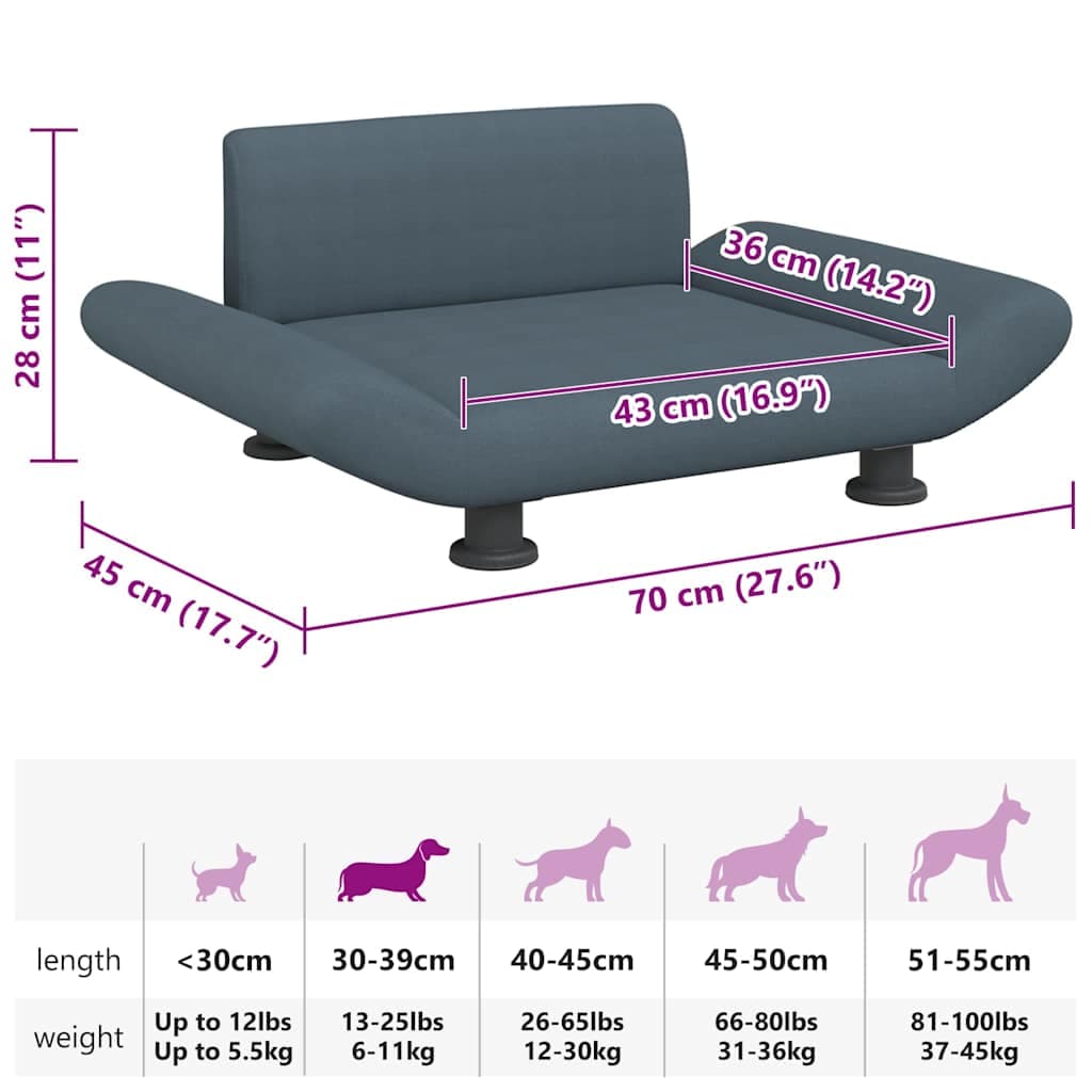 Lettino per Cani Grigio Scuro 70x45x28 cm in Tessuto — miniatura 6 di 6