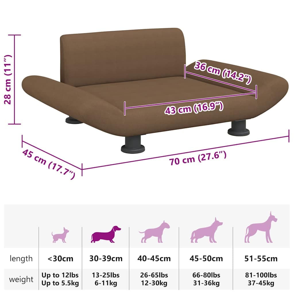 Lettino per Cani Marrone 70x45x28 cm in Tessuto — miniatura 6 di 6