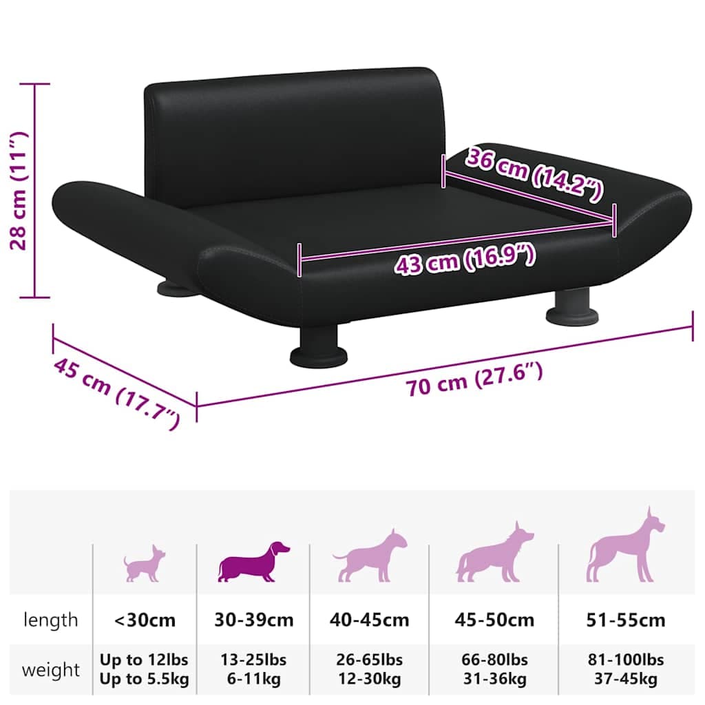 Lettino per Cani Nero 70x45x28 cm in Similpelle — miniatura 6 di 6